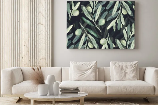 Obraz: Bezszwowy akwareli olea kwiecisty wzór z oliwkami rozgałęzia