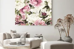 Obraz: Bezszwowy kwiecisty wzór z różami na białym tle, akwarela.