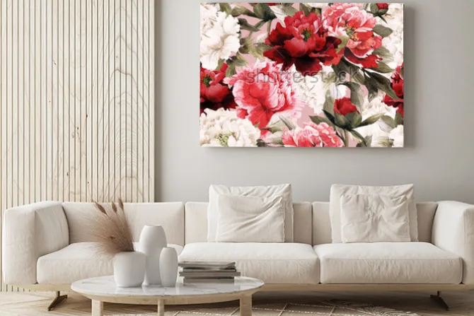 Obraz: Bezszwowy kwiecisty wzór z różami na lekkim tle, akwarela.