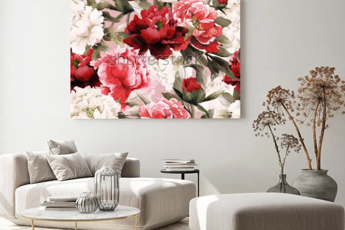 Obraz: Bezszwowy kwiecisty wzór z różami na lekkim tle, akwarela.