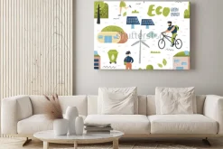 Obraz: Bezszwowy wzór z zielonym miasteczkiem. ochrona środowiska. eco