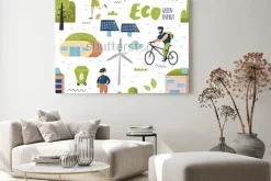 Obraz: Bezszwowy wzór z zielonym miasteczkiem. ochrona środowiska. eco