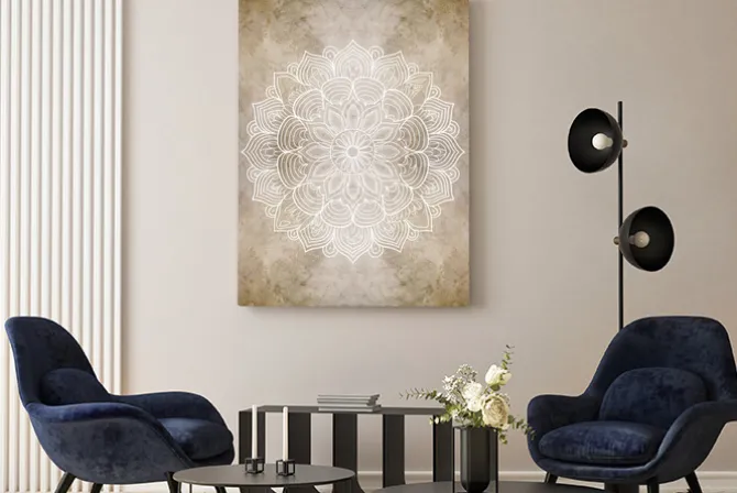 Obraz: Biała mandala na betonowym tle nowoczesna dekoracja
