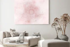 Obraz: Biała mandala na nieostrym różowym tle