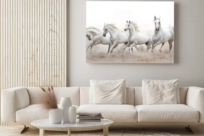 Obraz: Białe konie w galopie