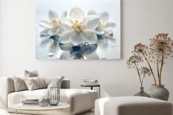 Obraz: Białe kwiaty orchidei z kroplami wody efekt 3d