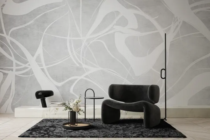 Obraz: Białe linie na szarym tle w stylu skandynawskim