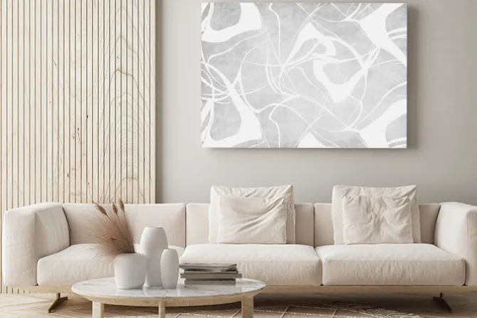 Obraz: Białe linie na szarym tle w stylu skandynawskim