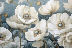 Obraz: Białe maki na błękitnym tle