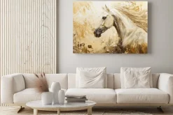 Obraz: Biały koń abstrakcyjny portret w stylu olejnym