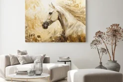 Obraz: Biały koń abstrakcyjny portret w stylu olejnym