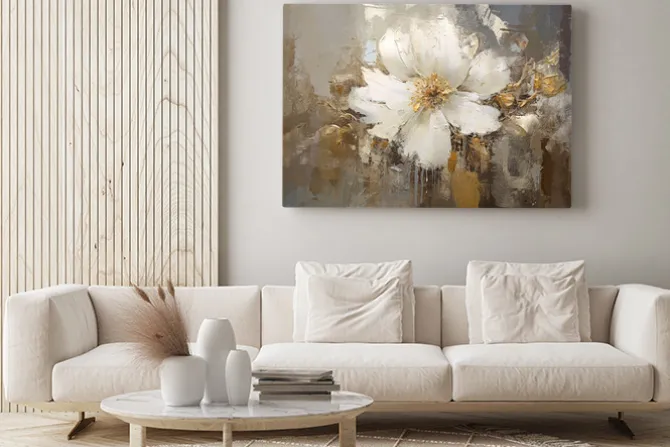 Obraz: Biały kwiat malunek w stylu olejnym