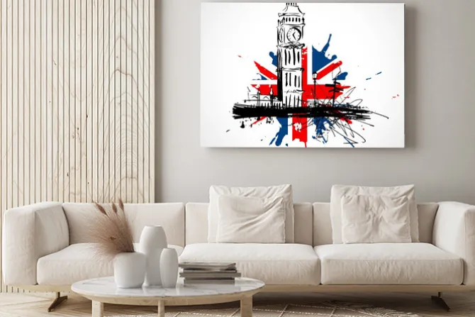 Obraz: Big ben na tle brytyjskiej flagi