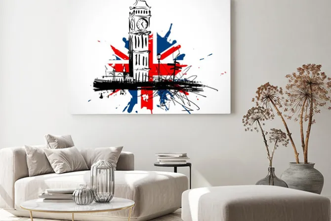 Obraz: Big ben na tle brytyjskiej flagi