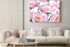 Obraz: Big pink blooming hand drawn art brushed stroke garden flowers