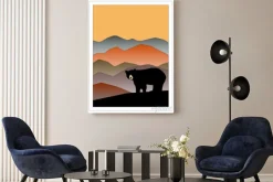 Obraz: Black bear + mountains | postcard template