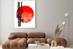 Obraz: Black silhouette of bamboo plants on big red sun