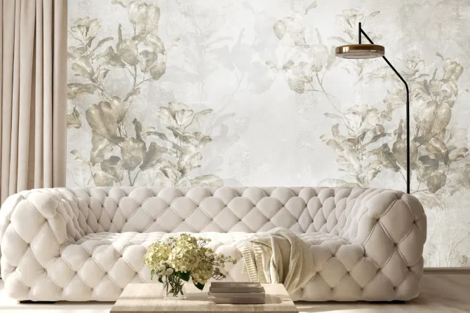 Obraz: Botaniczne liście na szarym tle