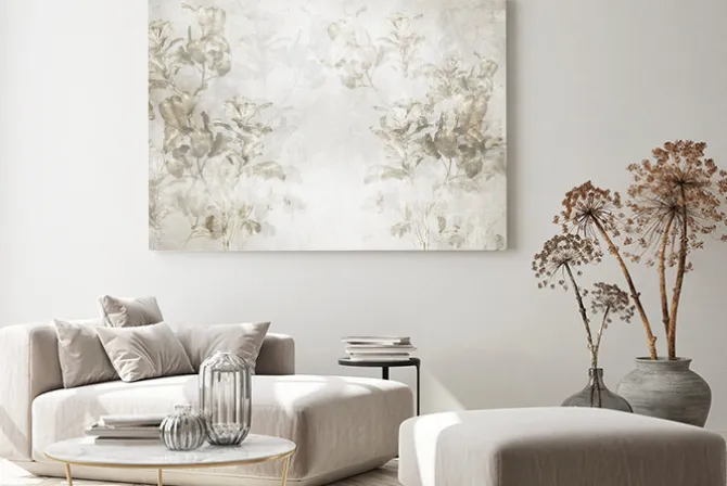 Obraz: Botaniczne liście na szarym tle