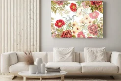 Obraz: Bouquet different garden flowers painting in watercolor. peony,