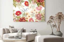 Obraz: Bouquet different garden flowers painting in watercolor. peony,