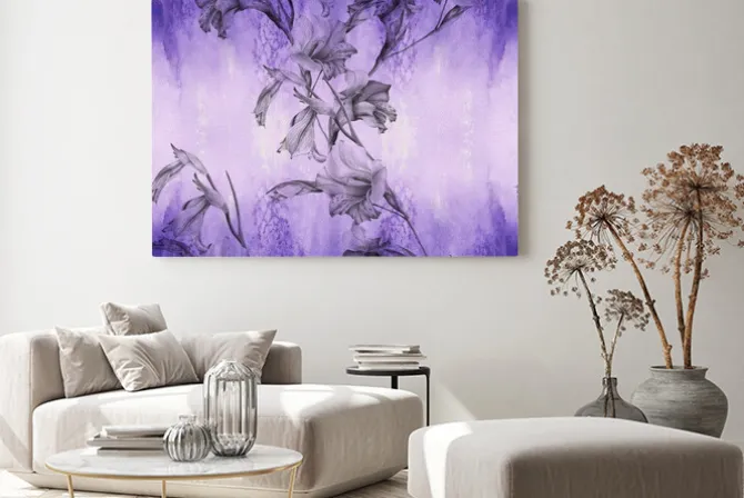 Obraz: Branch with flowers - gladiolus. watercolor background. abstract