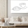 Obraz: Breakfast with croissant and coffee drawn in one line style.