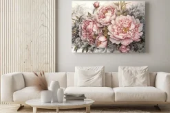 Obraz: Bukiet jasnoróżowych kwiatów piwonii