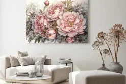 Obraz: Bukiet jasnoróżowych kwiatów piwonii