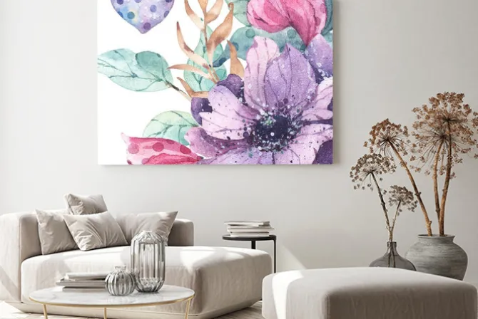 Obraz: Bukiet kwiatów akwarela clipart, w tym fioletowy anemon, różowe