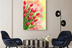 Obraz: Bukiet różowe tulipany na jasnym tle przyrody