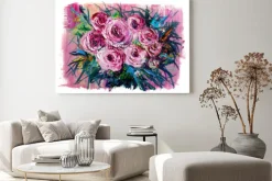 Obraz: Bukiet różowych róż w stylu oleju na płótnie