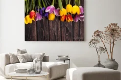 Obraz: Bukiet tulipanów na drewno