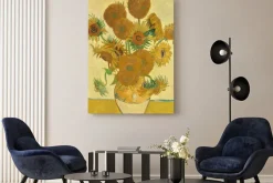Obraz: Bukiet żółtych słoneczników w wazonie w stylu retro
