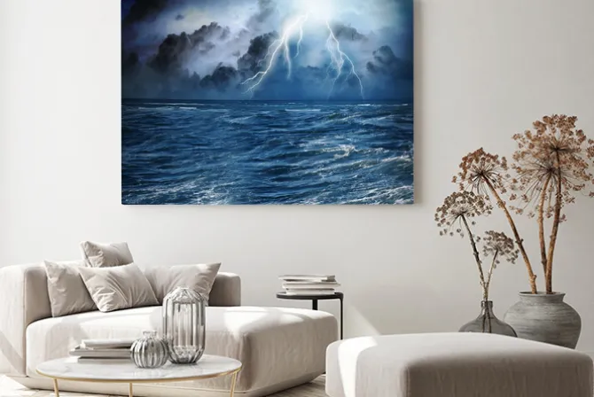 Obraz: Burza z piorunami nad oceanem
