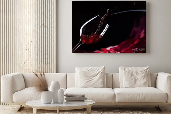 Obraz: Butelki i szklanki czerwonego wina