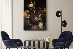 Obraz: Caravaggio - narodzenie pańskie ze św. franciszkiem i św. wawrzyńcem