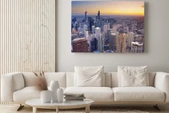 Obraz: Chicago. widok z lotu ptaka centrum chicago o zmierzchu z wysokim