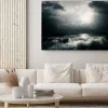 Obraz: Ciemne chmury w chmurach i fale na morzu