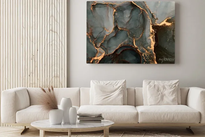 Obraz: Ciemnoszary abstrakcyjny marmur ze złotem