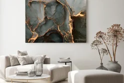 Obraz: Ciemnoszary abstrakcyjny marmur ze złotem