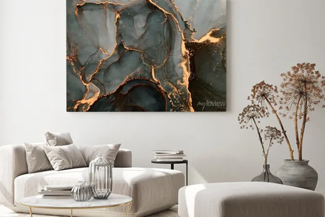 Obraz: Ciemnoszary abstrakcyjny marmur ze złotem