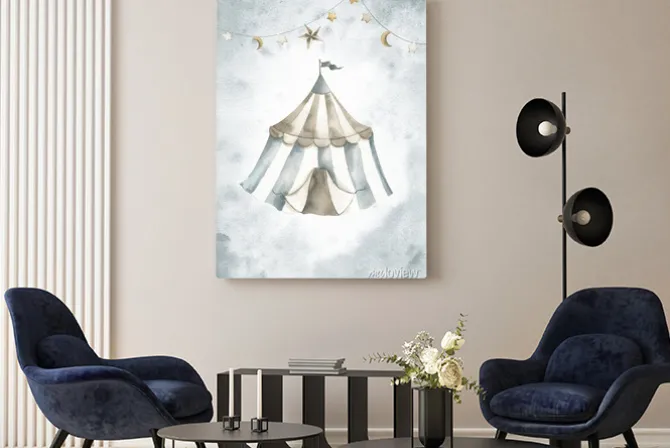 Obraz: Circus tent blue watercolor nursery baby illustration