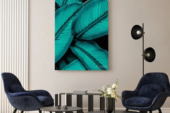 Obraz: Closeup nature view of tropical leaf, dark wallpaper concept,