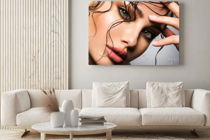 Obraz: Closeup portrait of a beautiful young woman with brown gkamour