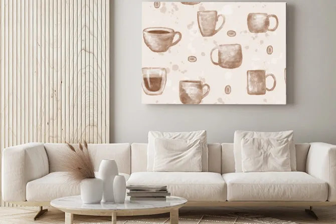 Obraz: Coffee cups watercolor pattern. coffee seamless pattern