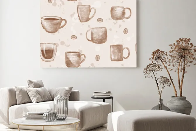 Obraz: Coffee cups watercolor pattern. coffee seamless pattern