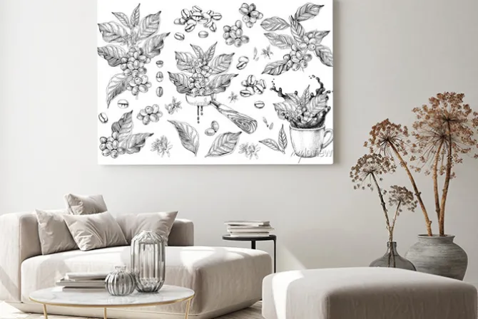 Obraz: Coffee designs set with branches, beans, portafilter and cup