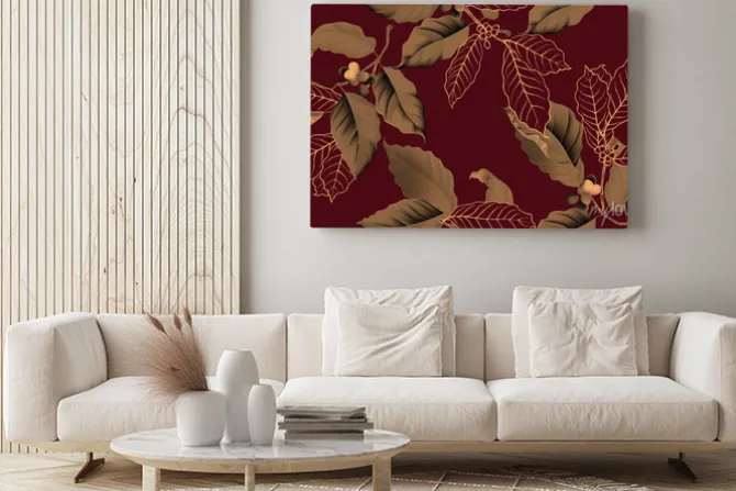 Obraz: Coffee tree seamless pattern, branch of coffee tree in golden