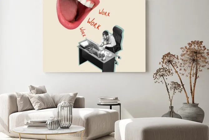 Obraz: Composition with angry abstract boss mouth shouting employeer,